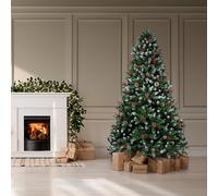 Neo 2.1 M 7 Ft Christmas Xmas Tree Flocked Snowy Effect Fake Pine Cone Red Berries Metal Stand Flocked Tips
