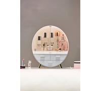 Neo 2 Drawer Round Desktop Cosmetic Makeup Display Storage Box Organiser In White White