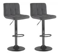 Neo 2x Dark Grey Fabric Cuban Swivel Bar Stools with a Matt Black Legs
