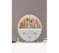 Neo 3 Drawer Round Desktop Cosmetic Makeup Display Storage Box Organiser In White White