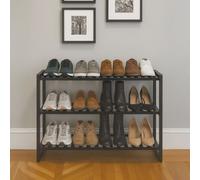 Neo 3-Tier Bamboo Shoe Rack Stand Black Shoe Storage Shelf For Hallway Bedroom Bathroom