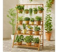 Neo 3 Tier Foldable Bamboo Plant Stand With Hanging Hook