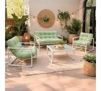 Neo 4 Pc Outdoor Metal Patio Furniture Set With Cushions Glass Coffee Table