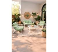 Neo 4 Piece Outdoor Metal Patio Furniture Set with Cushions Glass Table in Mint Neo Mint