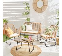 Neo 4 Piece Wicker Bamboo Style Garden Sofa, Table & Chairs Set in Natural Neo Natural