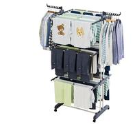 Neo 4 Tier Clothes Horse Drying Rack Folding Side Wings Rail Stainless Steel Stand Laundry Garment (Grey)