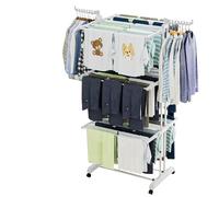 Neo 4 Tier Clothes Horse Drying Rack Folding Side Wings Rail Stainless Steel Stand Laundry Garment (White)