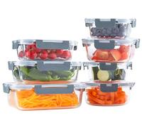 Neo 7 Containers & 7 Snap Locking Lids Glass Food Storage Containers Set Meal Prep Airtight Lunch Box Microwave Oven Freezer and Dishwasher Friendly (7 Piece)