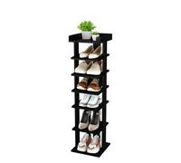 Neo 7 Tier Wooden Shoe Rack Slim Narrow Storage Cabinet Space-Saving Entryway Bedroom Wardrobe (Black)
