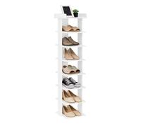Neo 7 Tier Wooden Shoe Rack Slim Narrow Storage Cabinet Space-Saving Entryway Bedroom Wardrobe (White)