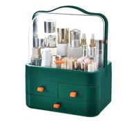 Neo Acrylic Makeup Organiser with Lid & Drawers Portable Dustproof Cosmetic Storage Box for Vanity, Bathroom Bedroom Countertop Skincare & Beauty Organiser (Green)