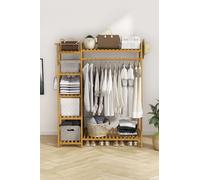 Neo Bamboo Garment Rack, Clothes Rack with Storage Shelf, Hanging Rail & Side Hooks for Entryway, Bedroom, Bathroom & Office, Natural in Light Brown Neo Light Brown