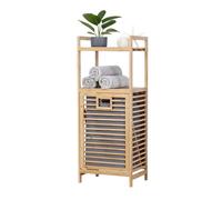Neo Bamboo Laundry Bin Hamper Basket Tilt Pull Out Basket Storage 2 Tier Shelves Natural Space Saving Organiser Foldable Liner Ventilated Slatted Design Elevated Legs