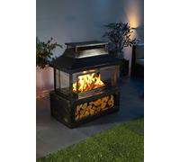 Black Outdoor Fire Pit Log Burner With Mesh Surround and Storage Neo Jet Black One Size