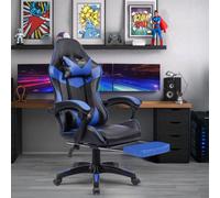 Neo Blue Massage Leather Recliner Computer Gaming Office Chair With Footrest
