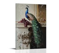 Neo-Classical Still Life of A Peacock Perched on A Marble Balustrade, Ripe Grapes And Shattered Glass Reflecting Its Feathers. Contemporary Wall Mural Art Decorative Hanging Poster08x12inch(20x30cm)