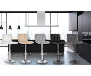 Neo Cuban Barstools: Dark Grey Fabric Bar Stools with Matt Black Legs/Set of Two