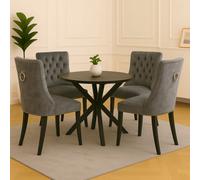 Neo Dark Grey Studded Velvet Dining Table Chair With Ring Knocker Detail X4