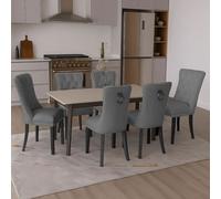 Neo Dark Grey Studded Velvet Dining Table Chair With Ring Knocker Detail X6