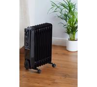 Neo 2000W 9 Fin Electric Oil Filled Radiator Portable Heater With 3 Heat Settings Thermostat (Black)