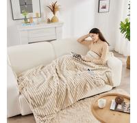 Neo Waffle Shaped Electric Blanket Heated Fleece Overblanket Throw Machine Washable Remote Timer Control Heat Settings | Size: 130 cm x 160 cm Neo Natural 130 cm x 160 cm