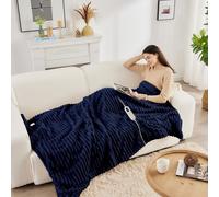 Neo Waffle Shaped Electric Blanket Heated Fleece Overblanket Throw Machine Washable Remote Timer Control Heat Settings | Size: 130 cm x 160 cm Neo Dark Navy 130 cm x 160 cm
