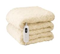 Neo Electric Cable Knit Heated Throw Reversible Blanket Fleece Sherpa 9 Heat Settings Machine Washable (Natural)