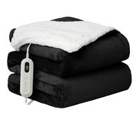 Neo Electric Heated Throw 160X130cm Over Blanket Soft Thickened Flannel Sherpa Reversible (Black)