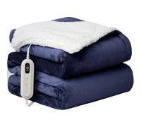 Neo Electric Heated Throw 160X130cm Over Blanket Soft Thickened Flannel Sherpa Reversible (Navy)