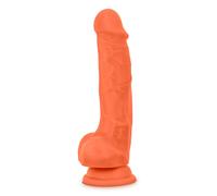 Neo Elite - 7.5" Silicone Dual Density Dildo with Balls - Neon Orange