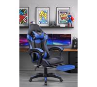 Neo Foot Turbo Massage Leather Recliner PC Gaming Chair with Footrest in Blue Neo Blue