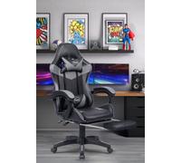 Neo Foot Turbo Massage Leather Recliner PC Gaming Chair with Footrest in Grey Neo Grey