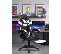 Neo Foot Turbo Massage Leather Recliner PC Gaming Chair with Footrest in White Neo White
