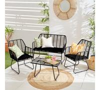 Neo Garden Furniture Patio Wicker Bamboo Style Chair Table Outdoor Rattan Sofa Set 4 Piece