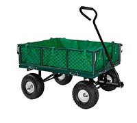 Neo Garden Trailer Cart Pull Along Trolley Heavy Duty Green Mesh Utility Gardeners Wagon Folding Sides Pneumatic Tyres Outdoor for Gardening Festivals Camping Loading (Metal Cart and Cover)