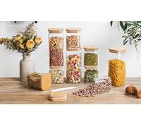 Neo Glass Storage Jars Canisters Set of 4 Clear High Food Airtight Bamboo Lids