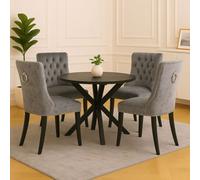 Neo Grey Studded Velvet Dining Table Chairs With Ring Knocker X4