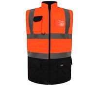 NEO Hi Vis Body Warmer, Fleece Lined Reversible Gillet Jacket High Visibility Waterproof Workwear Safety Security Sleeveless Vest Warm Waistcoat Bodywarmers Plus Size (Orange/Navy-XL)