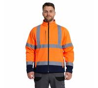 NEO Hi Vis Softshell Jacket, Hi Viz Water Resistant Shower & Wind Proof Safety Security Workwear Jackets, Warm Fleece Reflective 2 Tone Work Wear Tops UK Size S-5XL (Orange/Navy, 5XL)