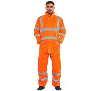 NEO Hi Viz Rainsuit 2 Piece Set, High Visibility Waterproof Jacket With Trousers, Hi Vis Adults Unisex Work Safety Tracksuit Plus Size Uk S-5XL (Orange, XXL)