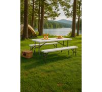 Neo Indoor Outdoor Garden Plastic Folding Table Bench Chairs Set in White Neo White