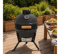 Neo Kamado 13" Ceramic Mini BBQ Grill Smoker Egg Charcoal Cooking Oven Portable Stand (Grey)
