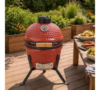 Neo Kamado 13" Ceramic Mini BBQ Grill Smoker Egg Charcoal Cooking Oven with Portable Stand (Cinnabar Red)