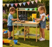 Neo Kids Wooden Outdoor Mud Kitchen Water Tap Sink Chalkboard