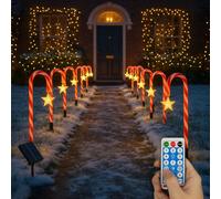 Neo Large 42Cm 12 Piece Set Remote Solar Panel Battery Candy Cane Christmas Lights