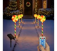 Neo Large 50Cm Candy Cane Lolly Lollipop Christmas Remote Solar And Battery Powered Lights 6 Pack Led Path Stakes Timer 8 Modes Ti