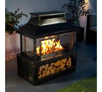 Neo Black Outdoor Fire Pit Log Burner With Mesh Surround & Storage in Jet Black Neo Jet Black