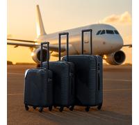 Neo Luggage Suitcase Set 3 Piece Hard Shell ABS Expandable Handle Inbuilt Lock