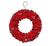Neo Luxury Extra Large Frosted Pinecone Red Rose Flower Winter Wreath 50cm Home Artificial Christmas Festive Front Door Decoration (Red Roses)