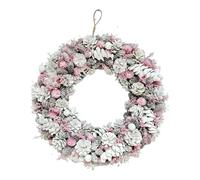 Neo Luxury Extra Large Frosted Pinecone Red Rose Flower Winter Wreath 50cm Home Artificial Christmas Festive Front Door Decoration (Pink Frosted Flowers)